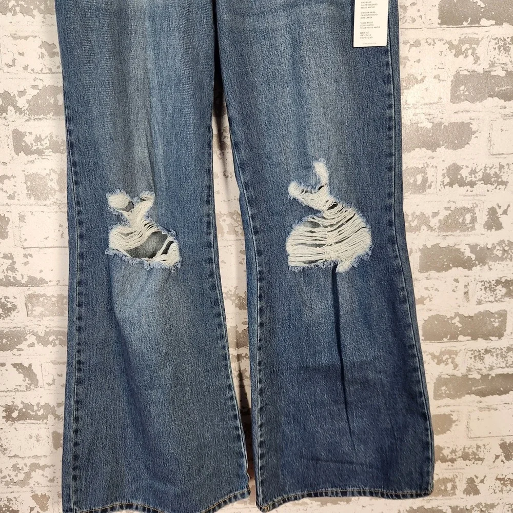 Forever 21 Jeans Women Size 27 Baggy‎ Flare Wide Leg Ripped Distressed Y2K Denim